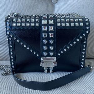 Michael Kors Large Crystal Embellished Patent Whitney Convertible Shoulder Bag